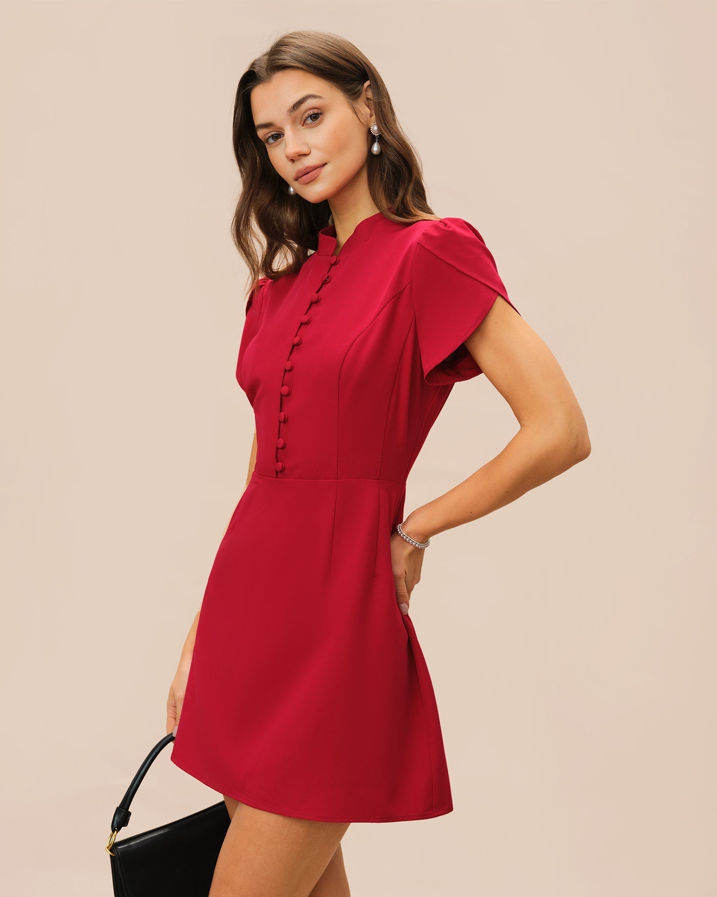 Vestido Mini Manga Pétalo — Rojo