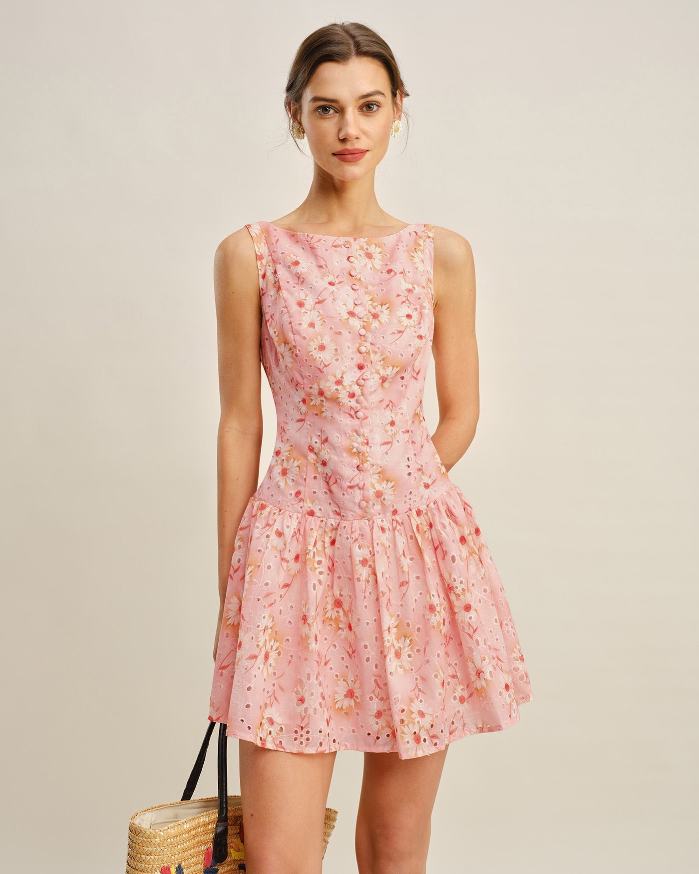 Vestido Mini Floral Bohemio Escote Barca — Multicolor