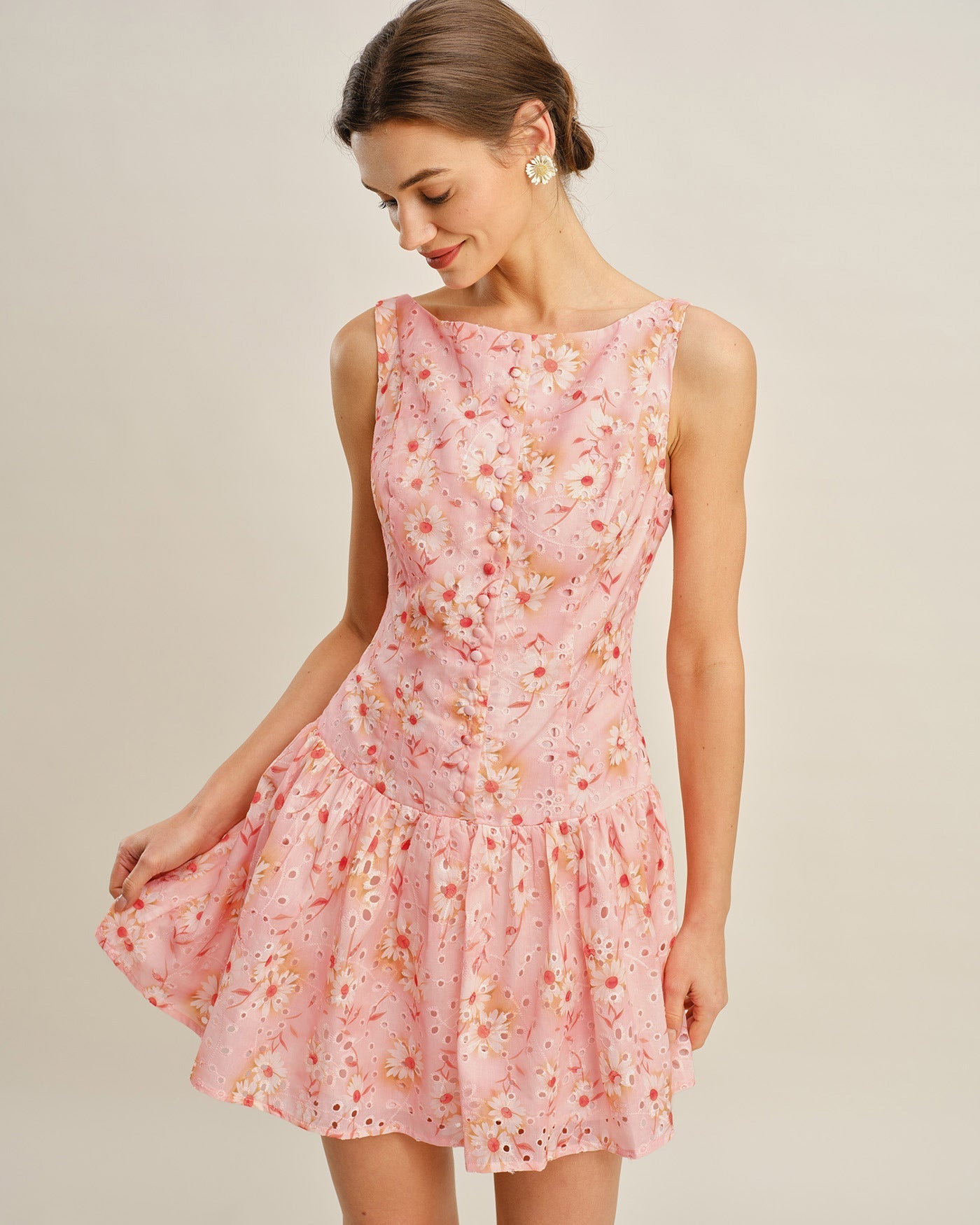 Vestido Mini Floral Bohemio Escote Barca — Multicolor