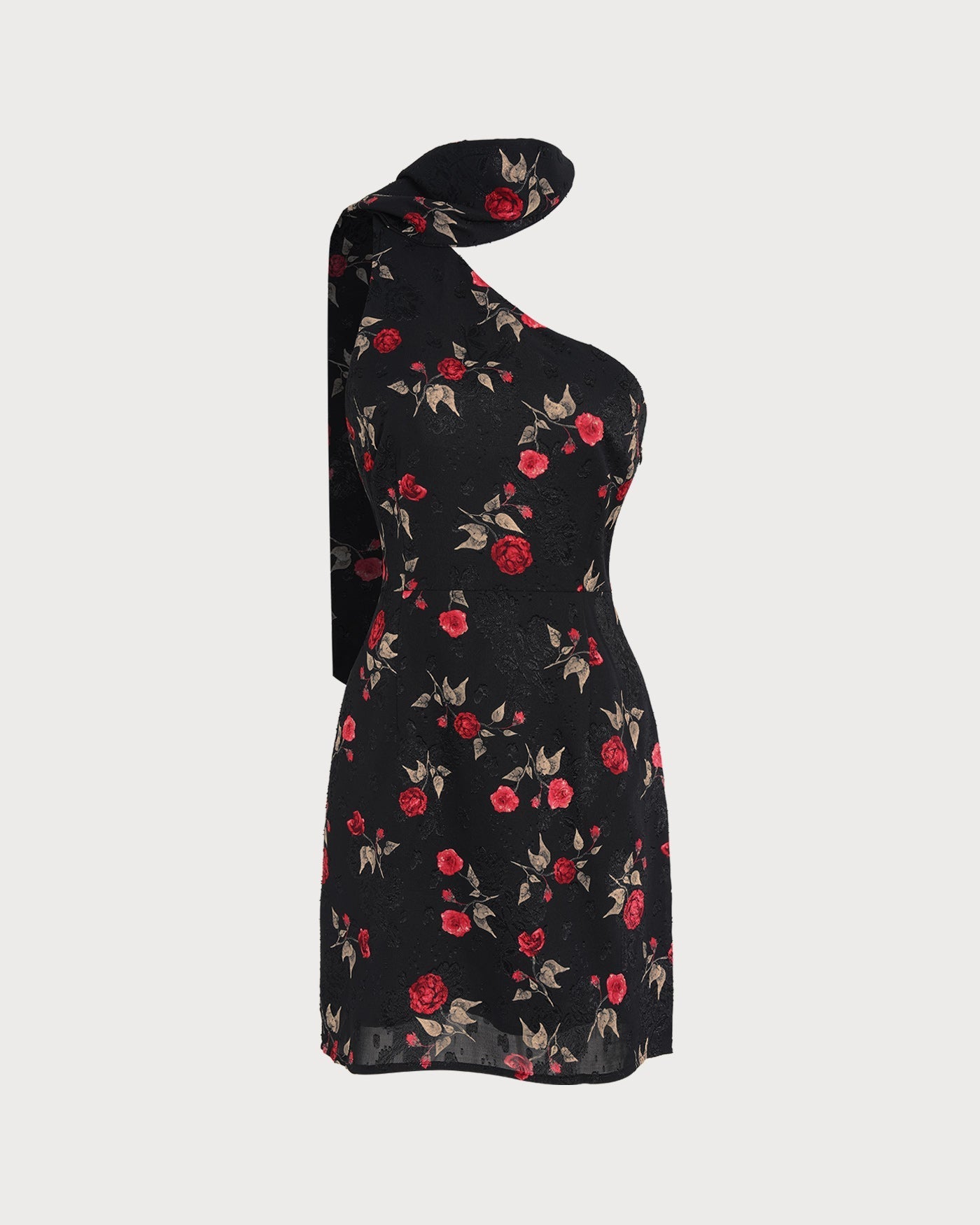 Vestido Mini Jacquard Un Hombro — Negro