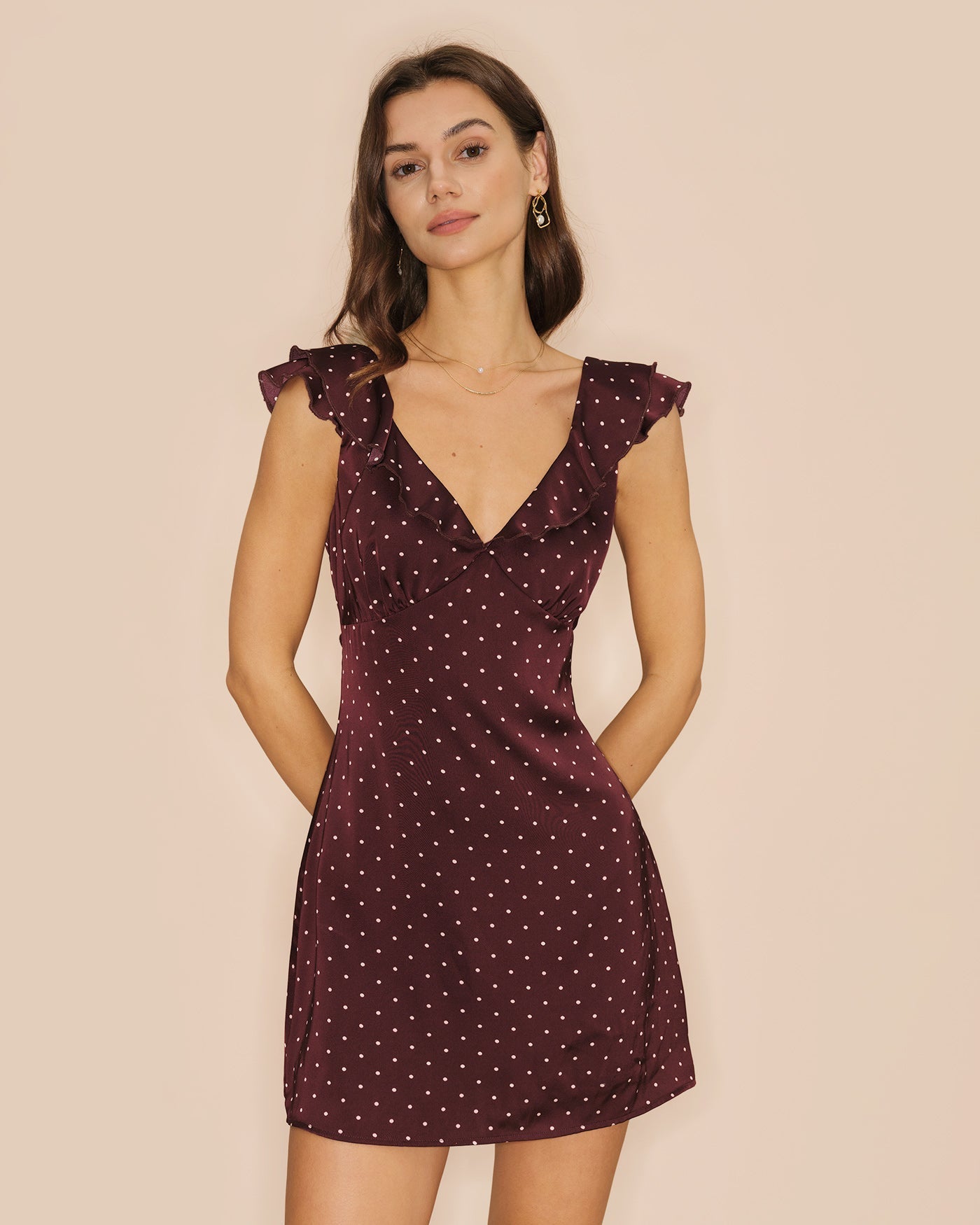 Vestido Mini Satinado de Lunares — Morado