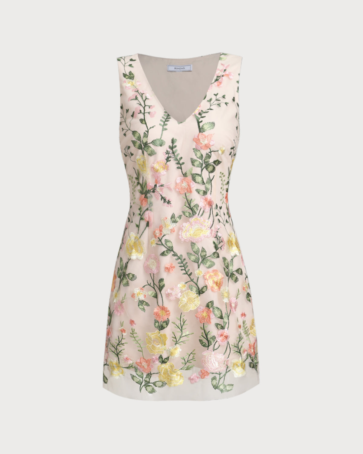 Vestido Mini Floral Sin Mangas — Amarillo