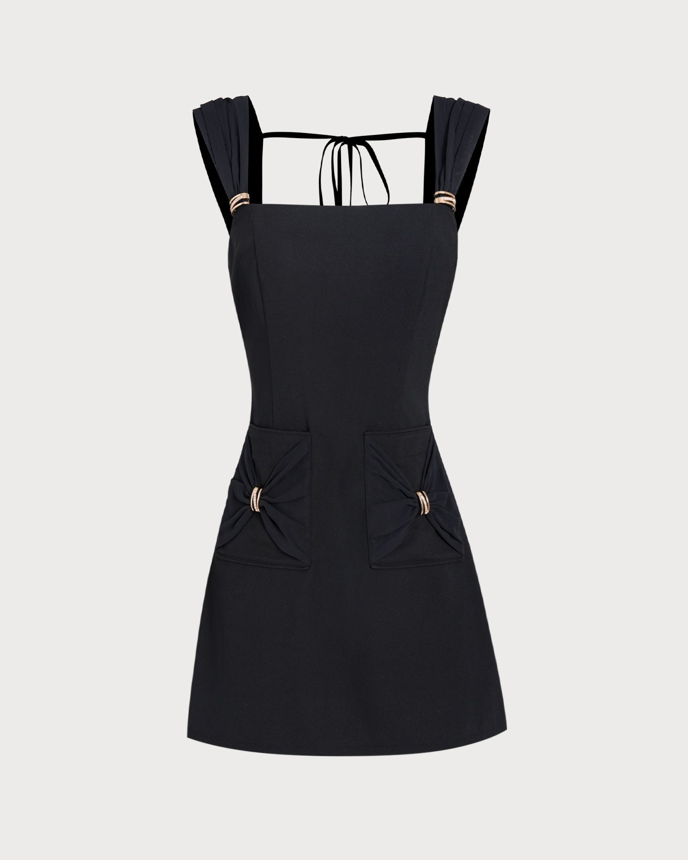 Vestido Mini Cóctel Escote Cuadrado — Negro