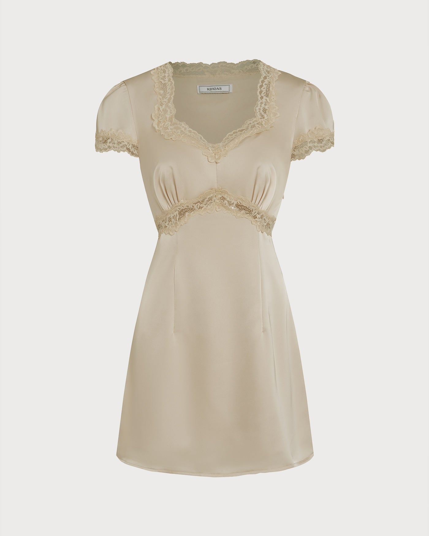 Vestido Mini de Encaje Escote Cuadrado — Albaricoque