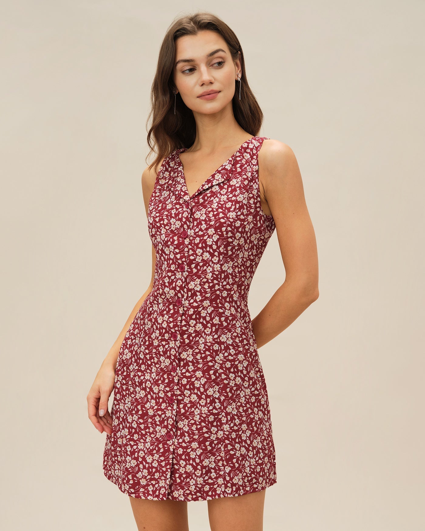 Vestido Mini Floral Escote en V — Rojo