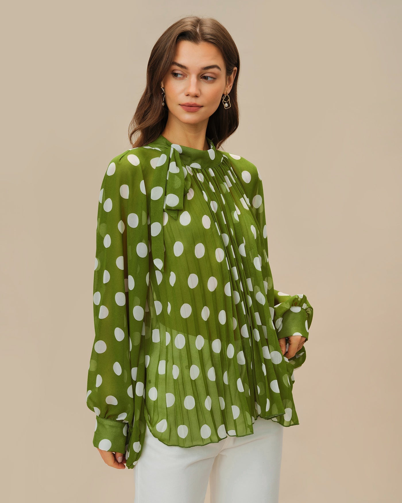 Camisa de Lunares Manga Farol — Verde