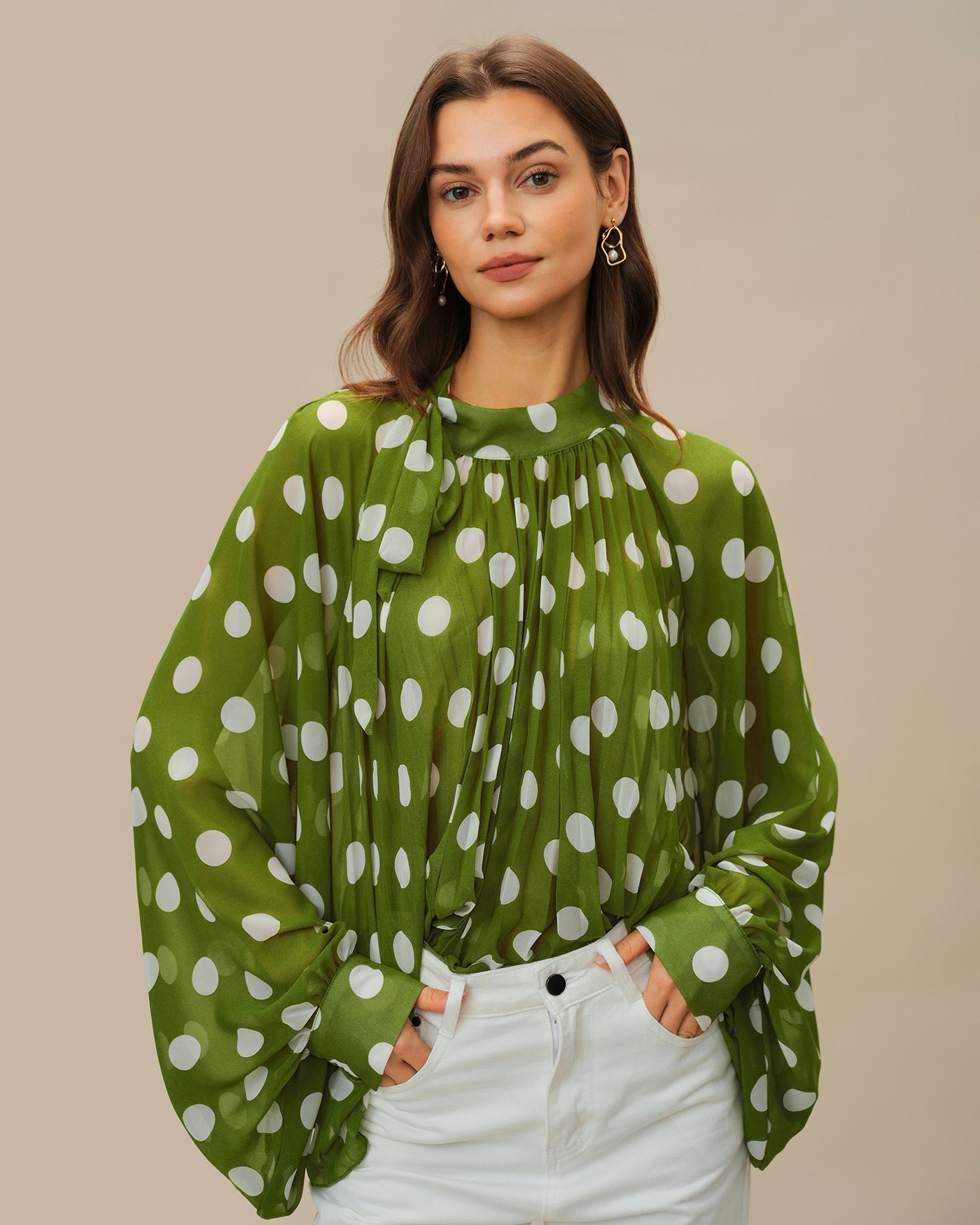 Camisa de Lunares Manga Farol — Verde