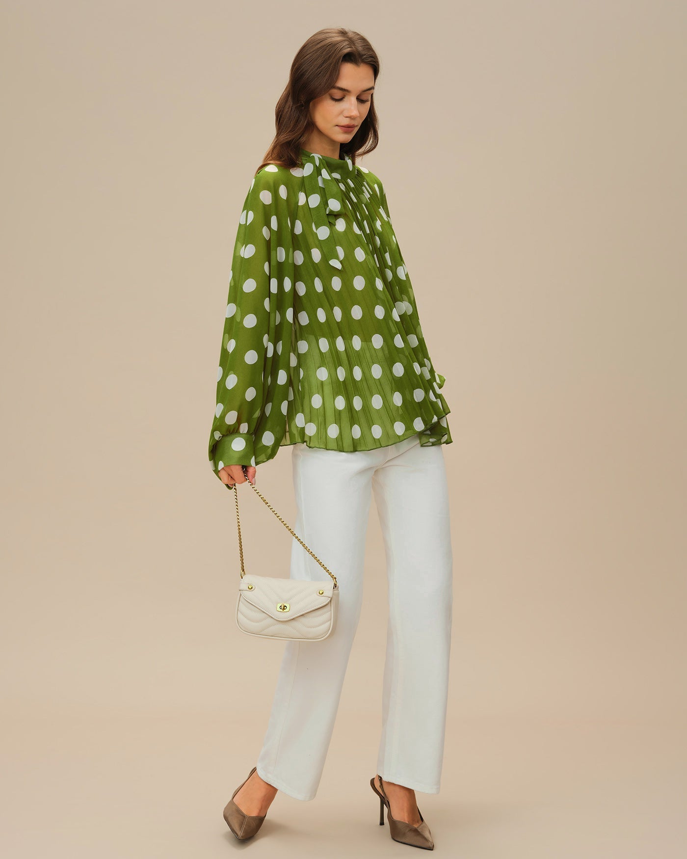 Camisa de Lunares Manga Farol — Verde