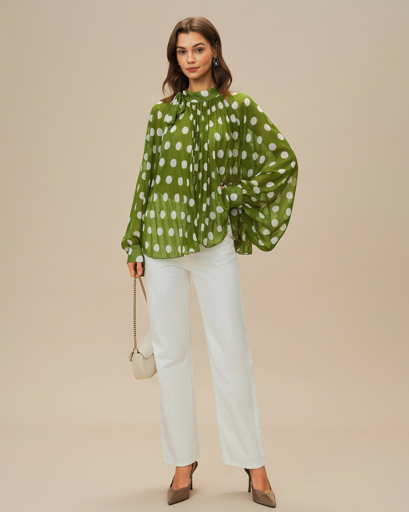 Camisa de Lunares Manga Farol — Verde