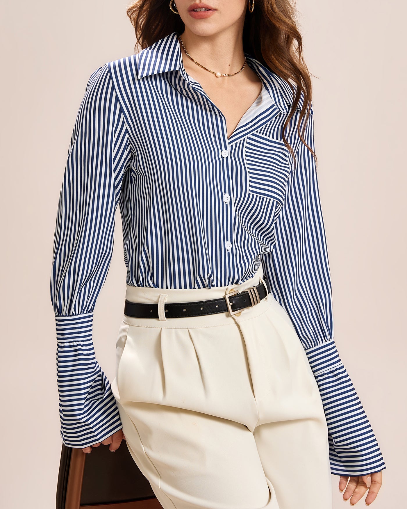 Camisa con Cuello Abotonada — Azul