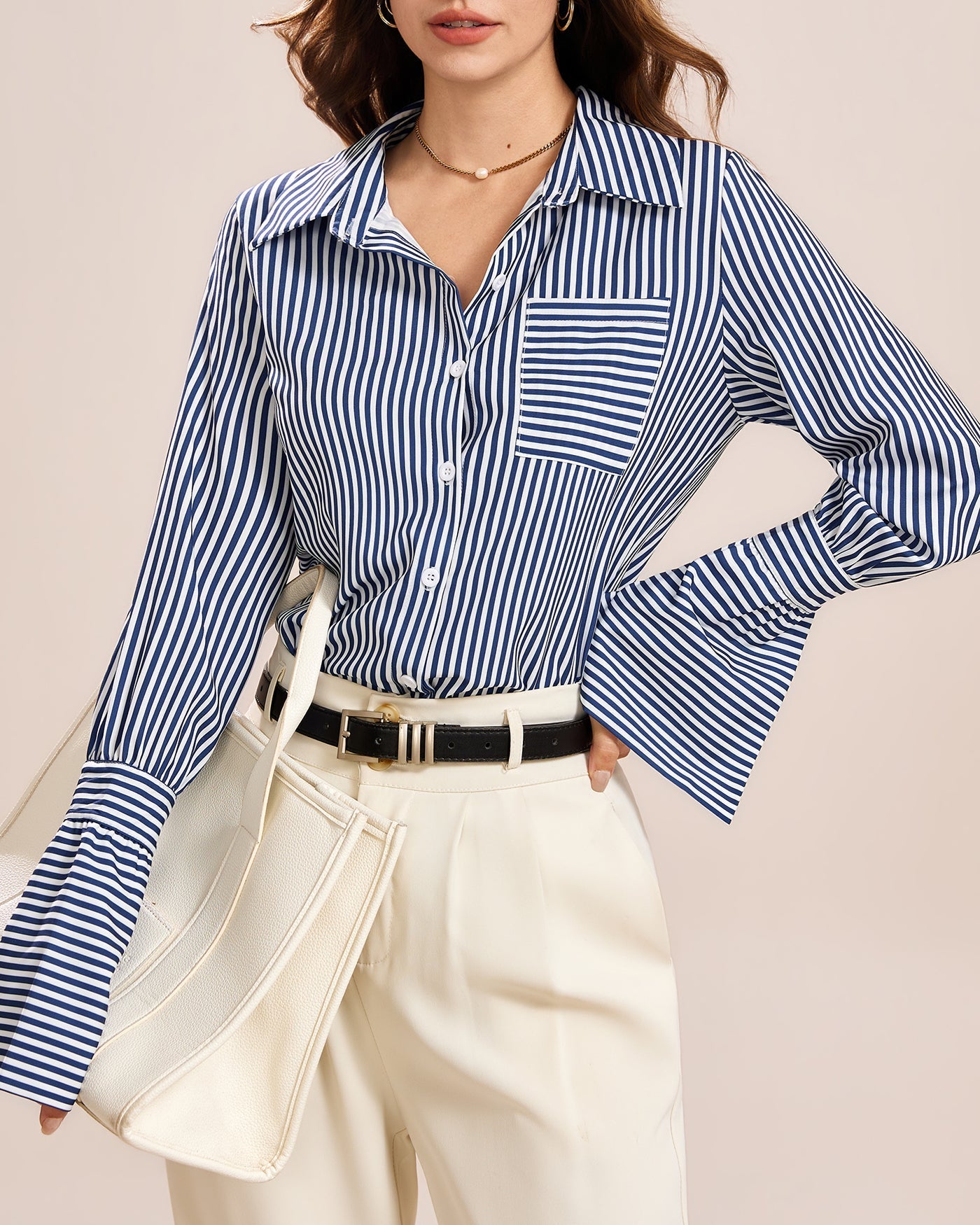 Camisa con Cuello Abotonada — Azul