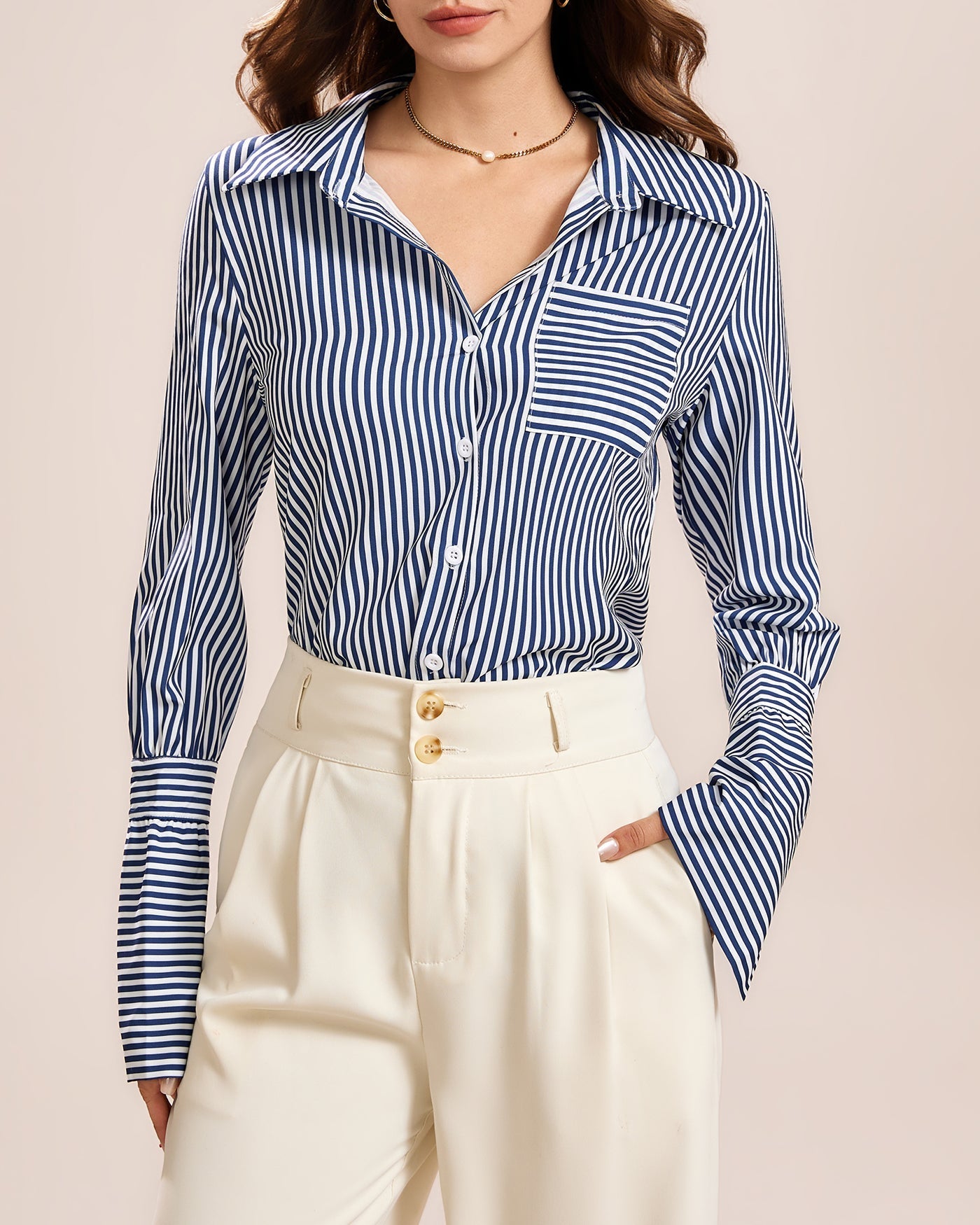 Camisa con Cuello Abotonada — Azul