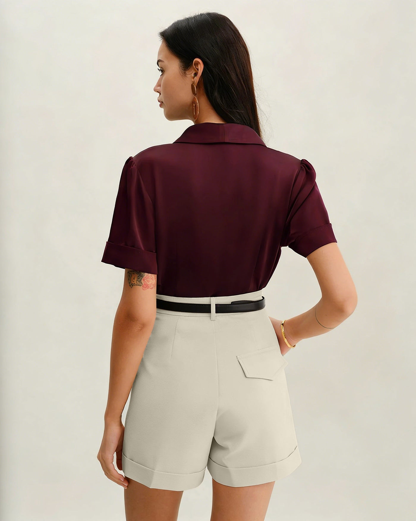 Shorts con Cinturón y Cremallera — Gris