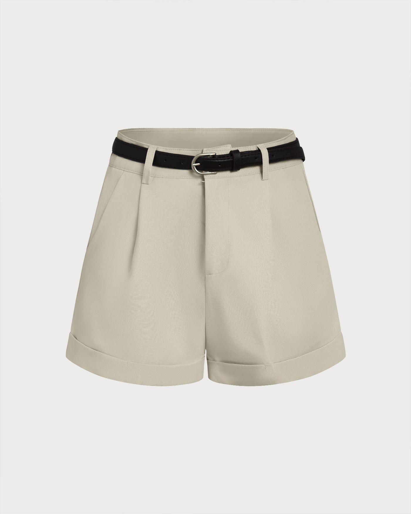 Shorts con Cinturón y Cremallera — Gris