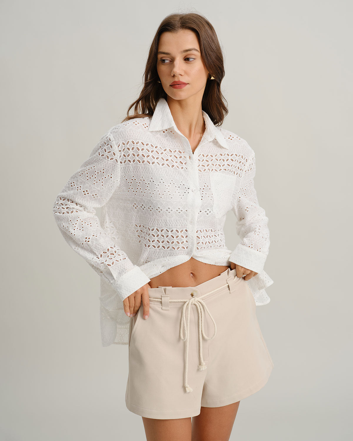 Shorts con Lazada y Bolsillos — Beige