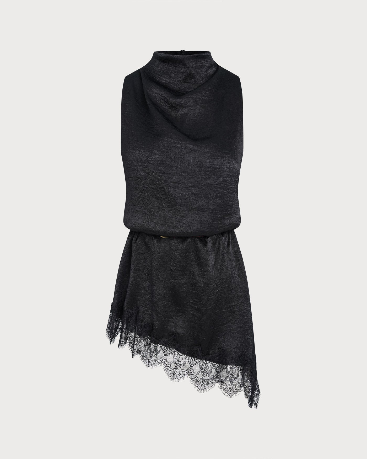 Top de Tirantes de Encaje Cuello Alto — Negro