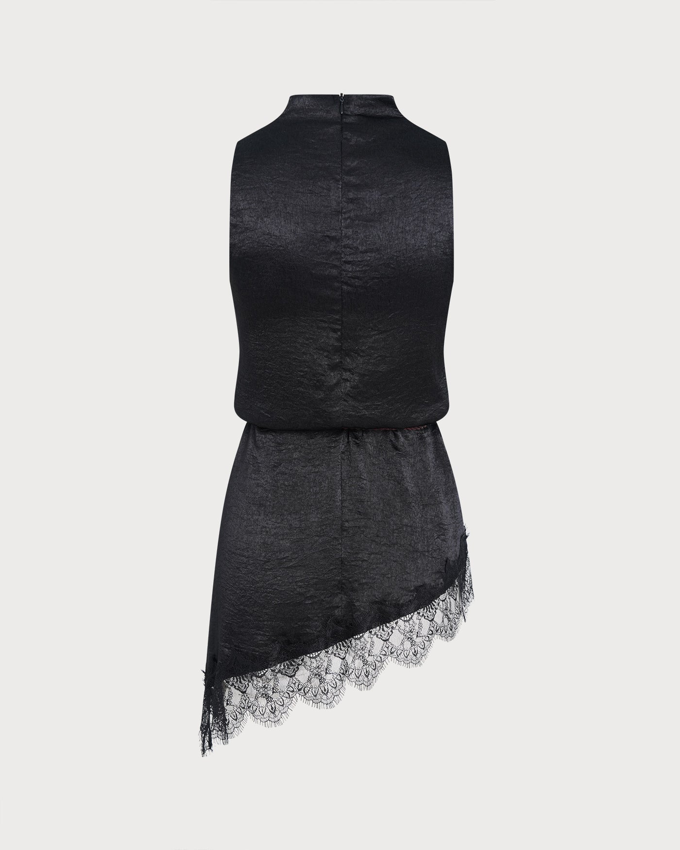 Top de Tirantes de Encaje Cuello Alto — Negro