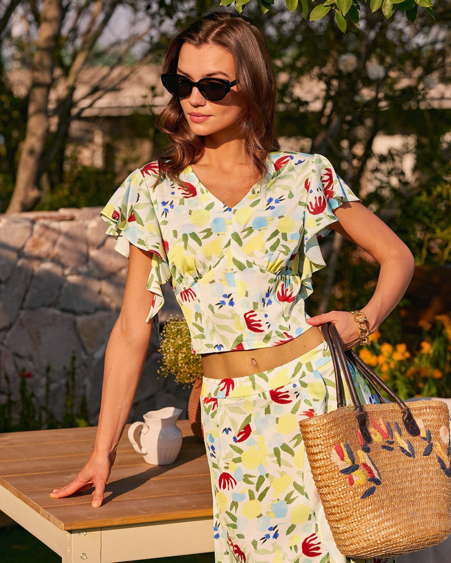 Camiseta Cuello Pico Volantes — Floral