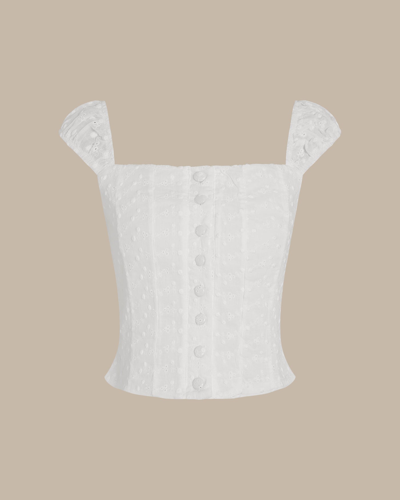 Top de Tirantes Floral Fruncido — Blanco