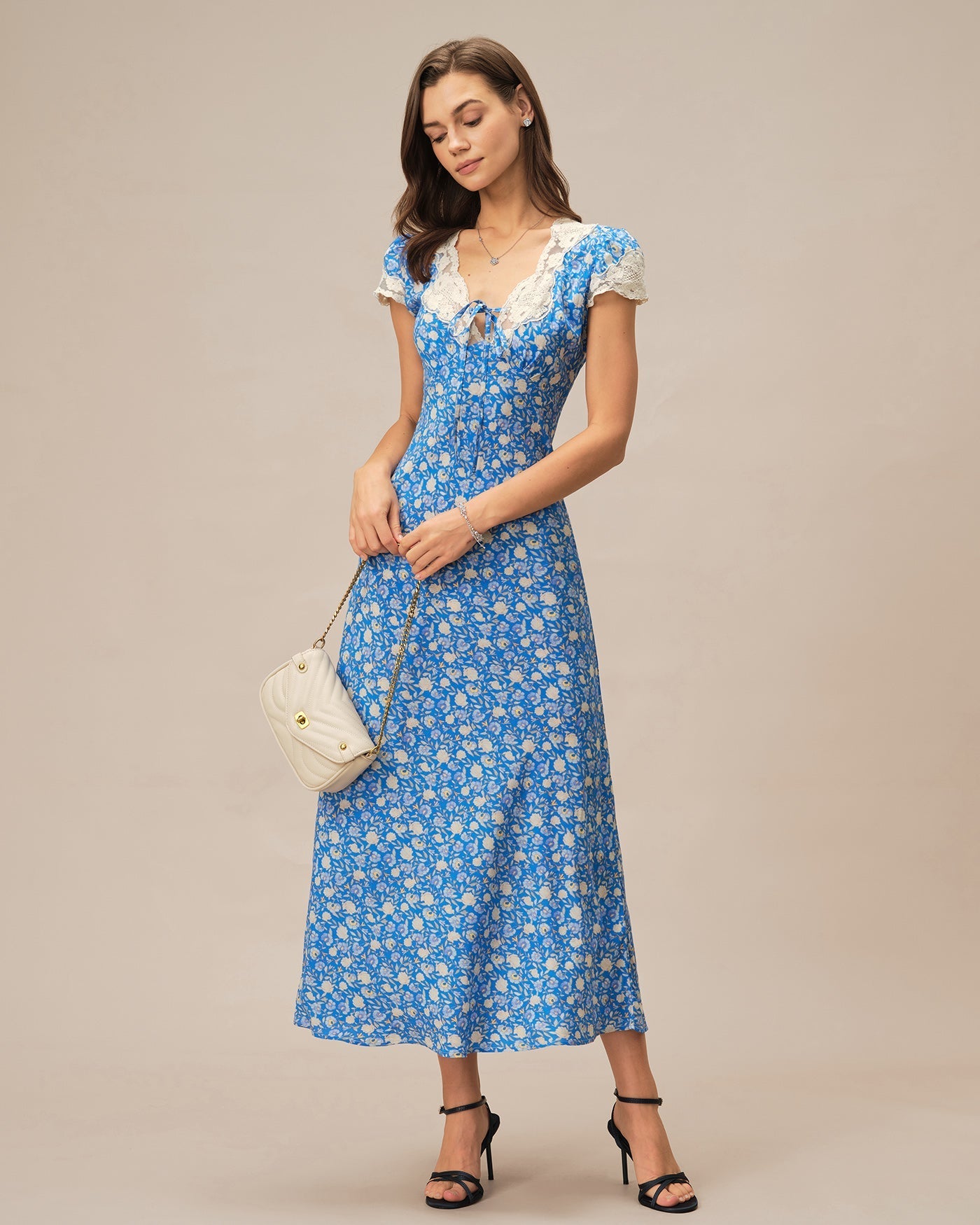 Vestido Maxi Floral Escote en V — Azul