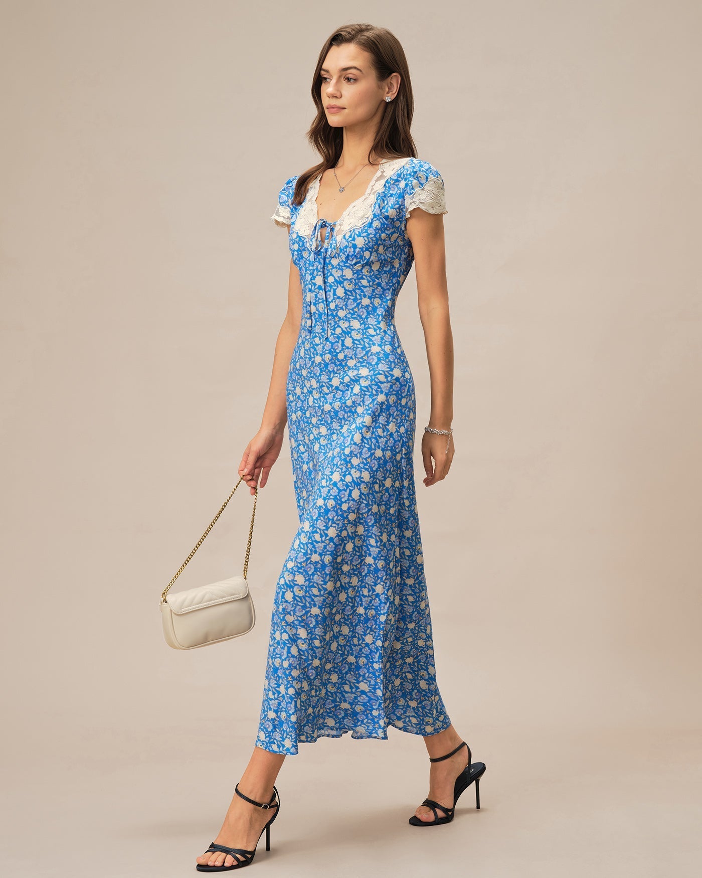 Vestido Maxi Floral Escote en V — Azul