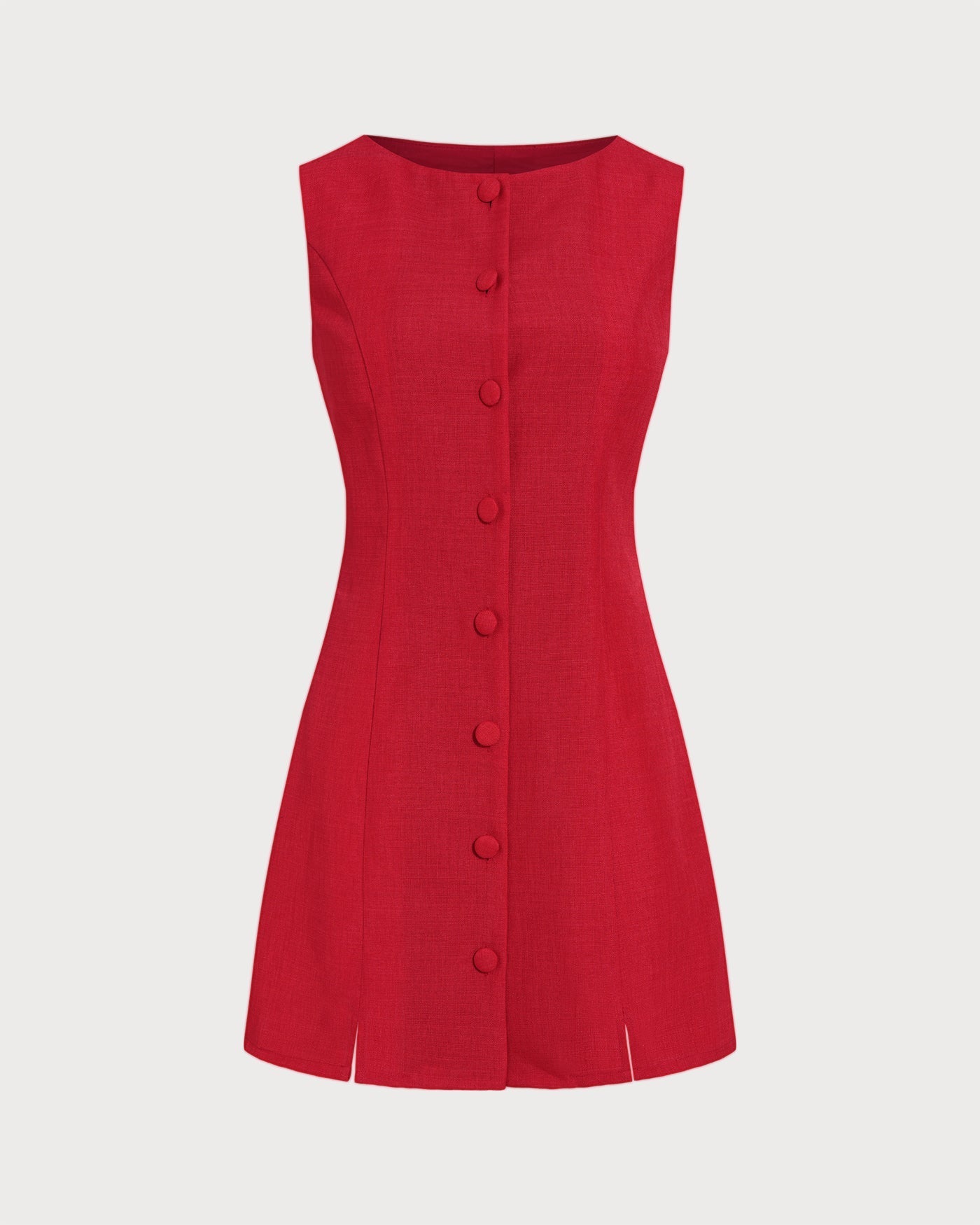 Vestido Mini Sin Mangas con Botones Escote Barca — Rojo