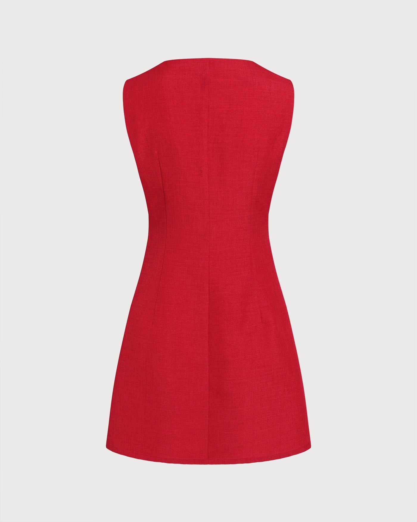 Vestido Mini Sin Mangas con Botones Escote Barca — Rojo