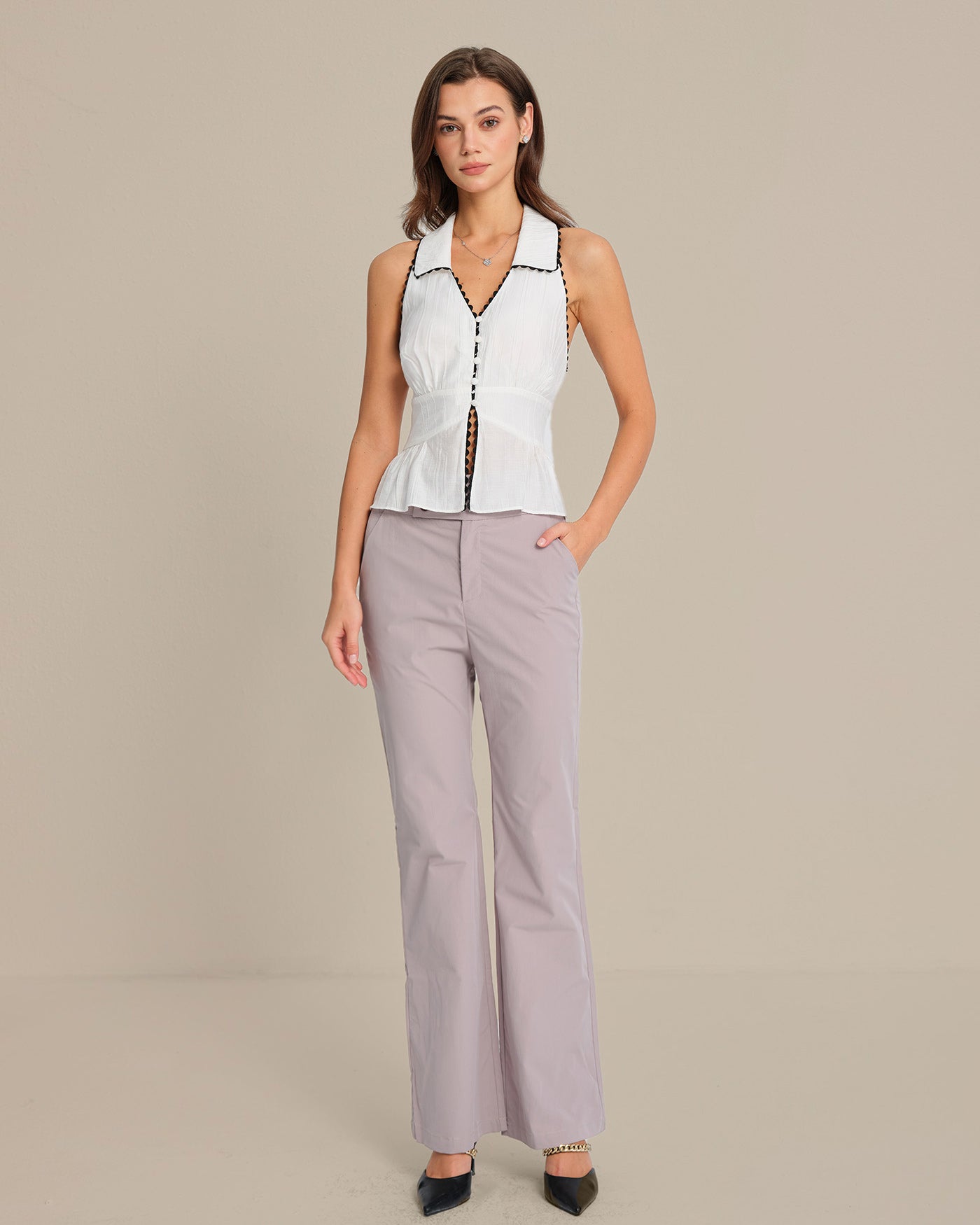 Top de Tirantes con Cuello y Botones — Blanco